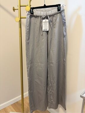 Lefton women’s Wide-Leg Drawstring Chinos — Light Gray 100% cotton